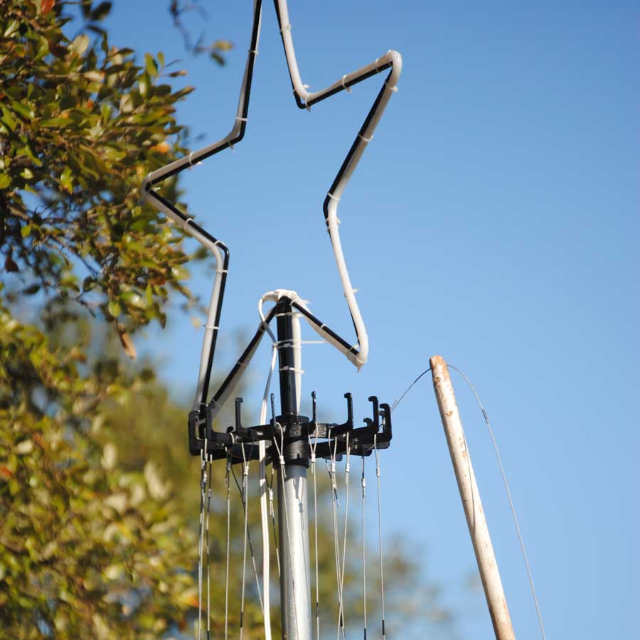 getting the wires in place on the large tree