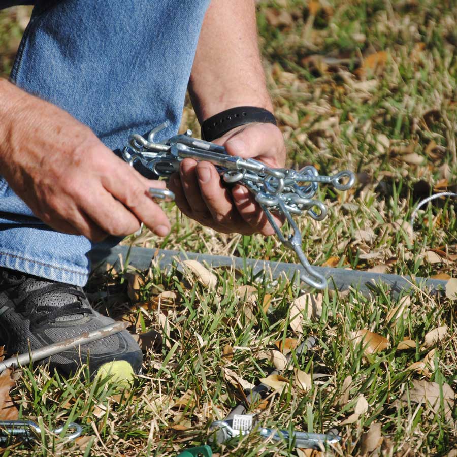 Getting ready to place stakes in the ground